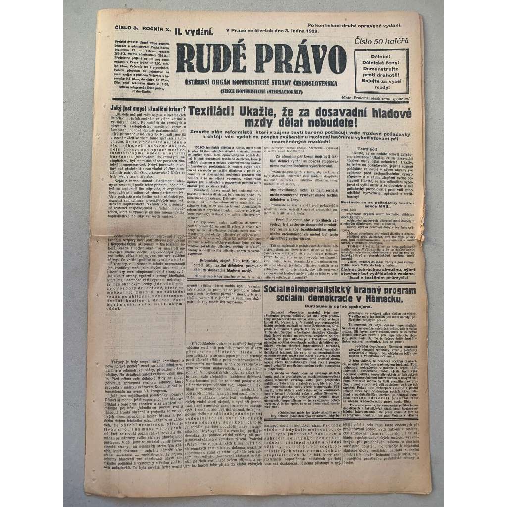 Rudé právo (3.1.1929) - 1. republika, staré noviny Rudé právo (3.1.1929) - 1. republika, staré noviny