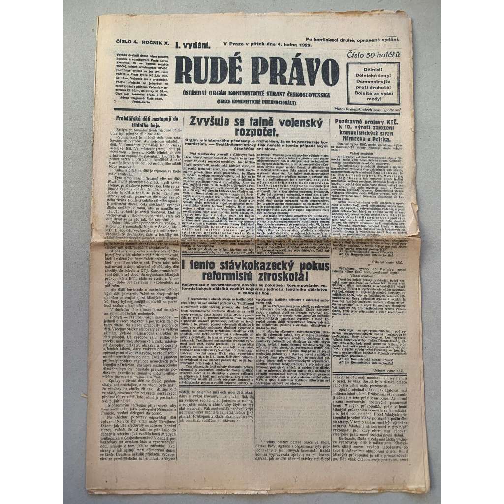 Rudé právo (4.1.1929) - 1. republika, staré noviny Rudé právo (4.1.1929) - 1. republika, staré noviny