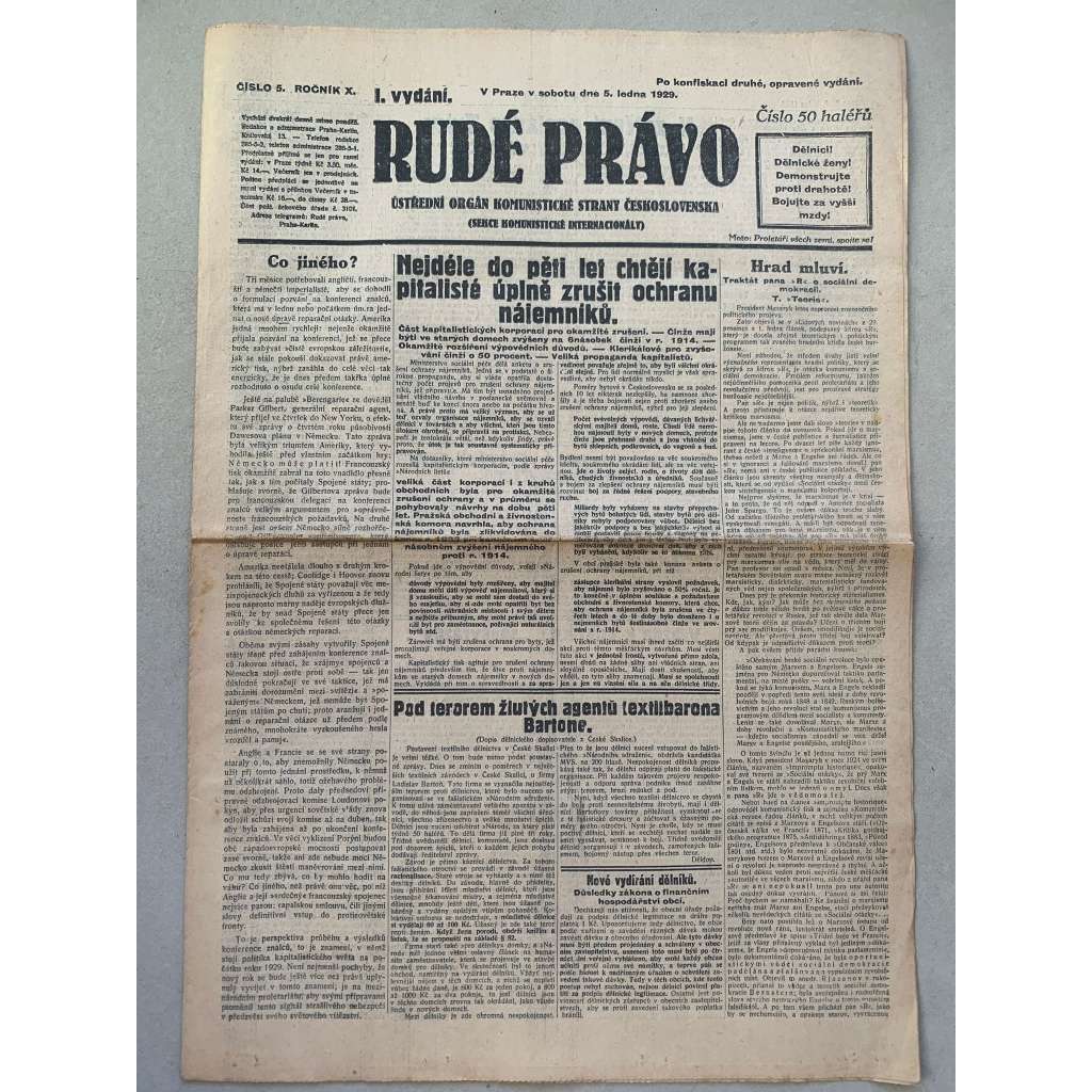 Rudé právo (5.1.1929) - 1. republika, staré noviny Rudé právo (5.1.1929) - 1. republika, staré noviny