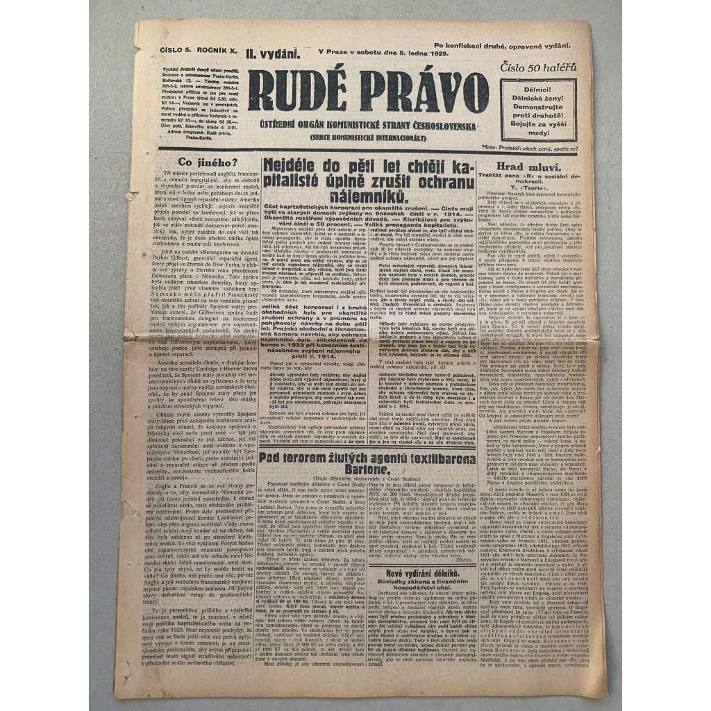 Rudé právo (5.1.1929) - 1. republika, staré noviny Rudé právo (5.1.1929) - 1. republika, staré noviny