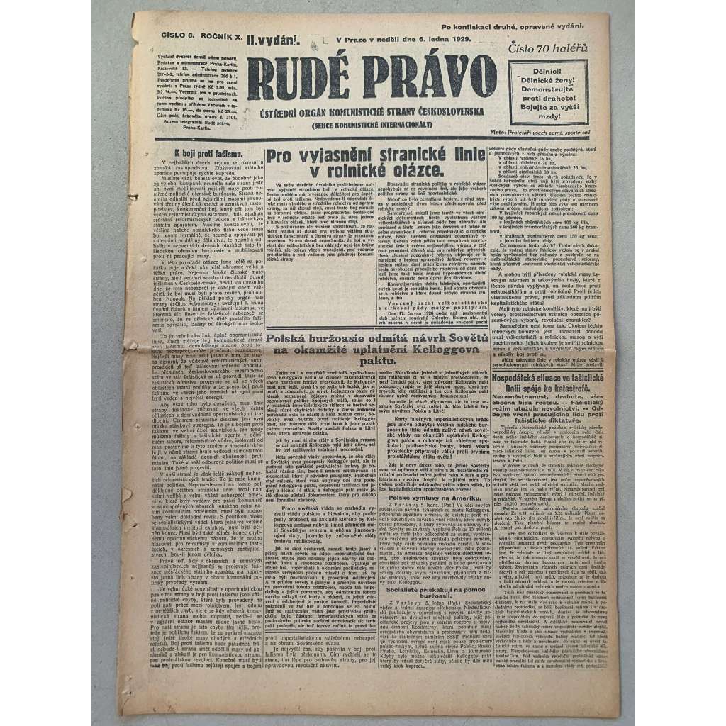 Rudé právo (6.1.1929) - 1. republika, staré noviny Rudé právo (6.1.1929) - 1. republika, staré noviny