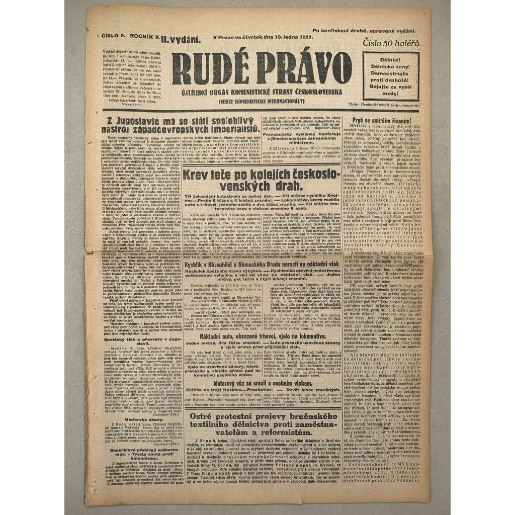 Rudé právo (10.1.1929) - 1. republika, staré noviny Rudé právo (10.1.1929) - 1. republika, staré noviny