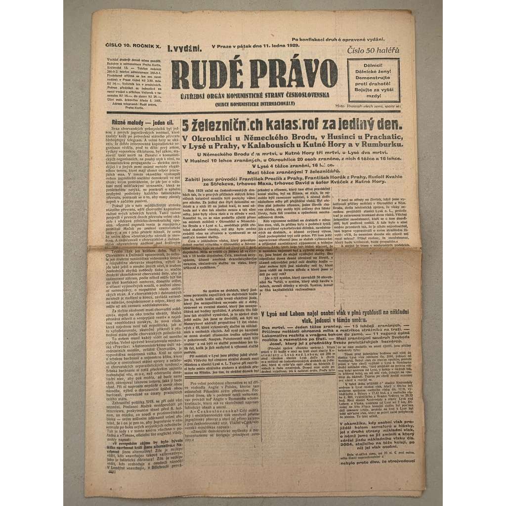Rudé právo (11.2.1929) - 1. republika, staré noviny Rudé právo (11.2.1929) - 1. republika, staré noviny