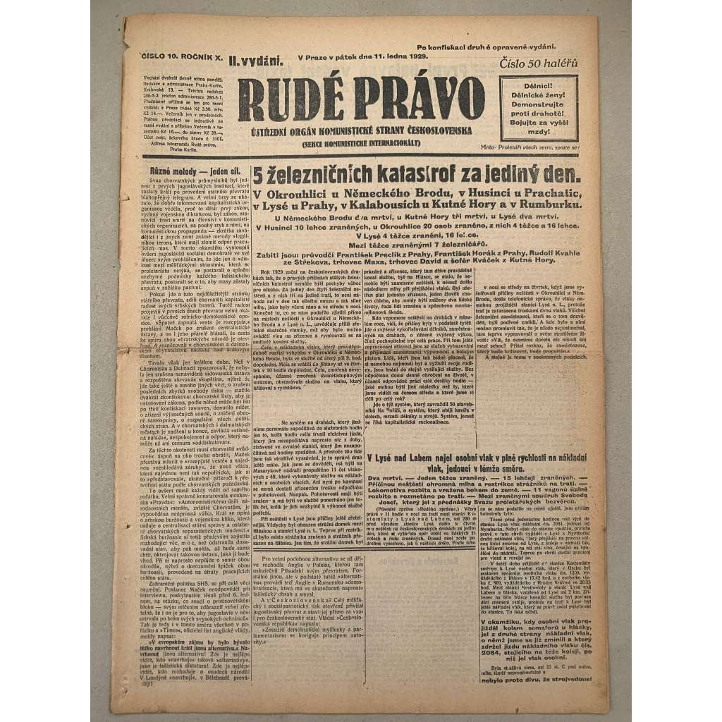 Rudé právo (11.2.1929) - 1. republika, staré noviny