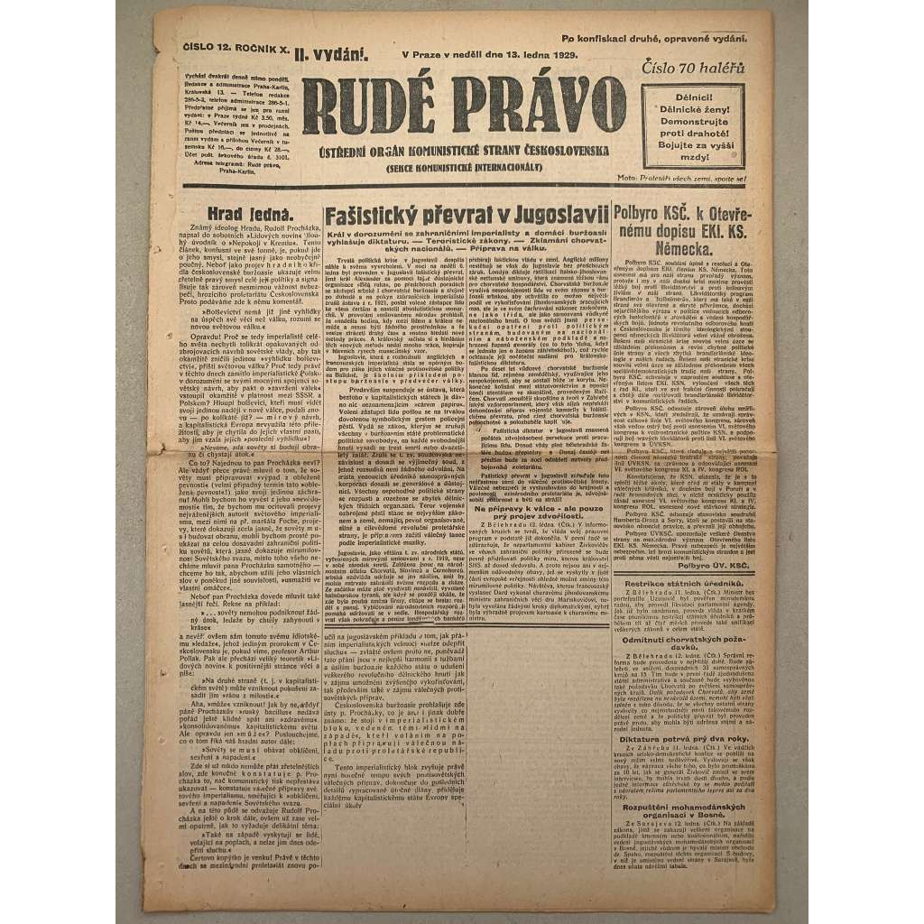 Rudé právo (13.1.1929) - 1. republika, staré noviny Rudé právo (13.1.1929) - 1. republika, staré noviny