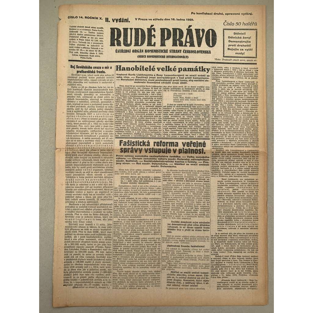 Rudé právo (16.1.1929) - 1. republika, staré noviny