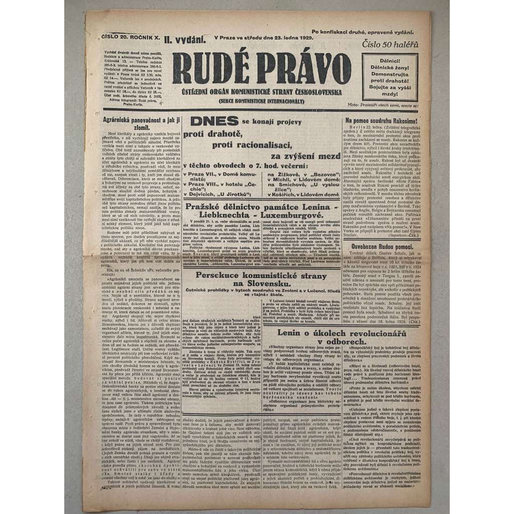 Rudé právo (23.1.1929) - 1. republika, staré noviny Rudé právo (23.1.1929) - 1. republika, staré noviny