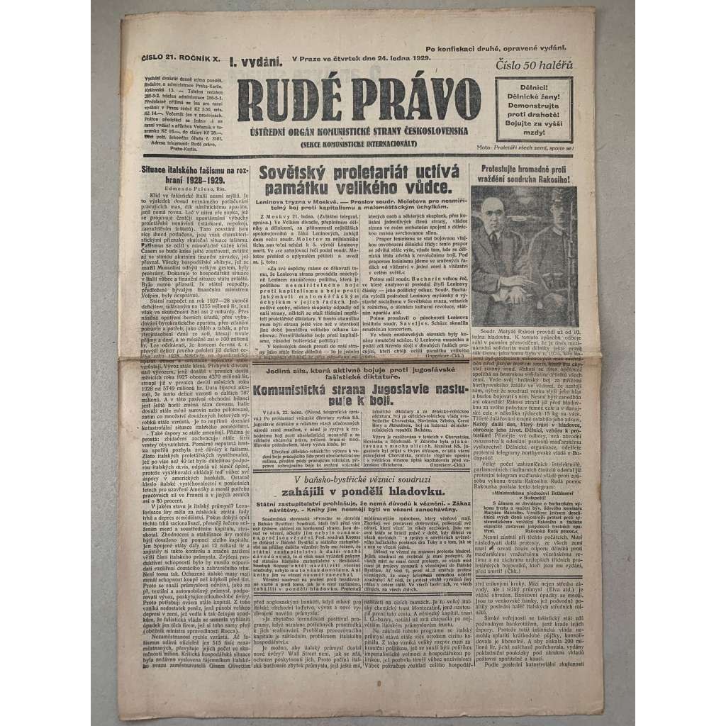 Rudé právo (24.1.1929) - 1. republika, staré noviny Rudé právo (24.1.1929) - 1. republika, staré noviny