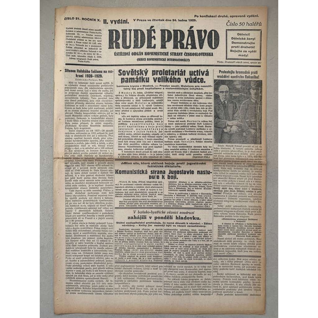 Rudé právo (24.1.1929) - 1. republika, staré noviny Rudé právo (24.1.1929) - 1. republika, staré noviny