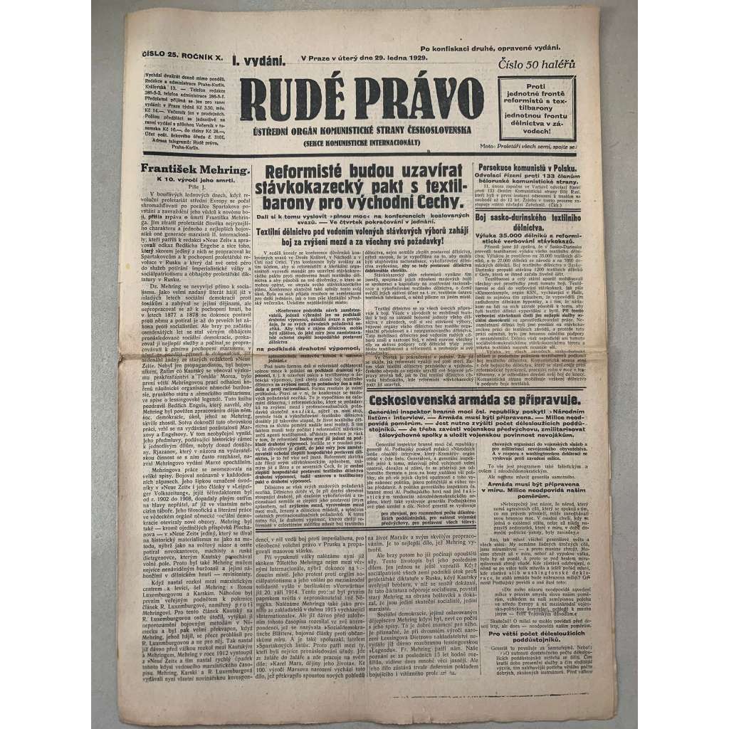 Rudé právo (29.1.1929) - 1. republika, staré noviny Rudé právo (29.1.1929) - 1. republika, staré noviny