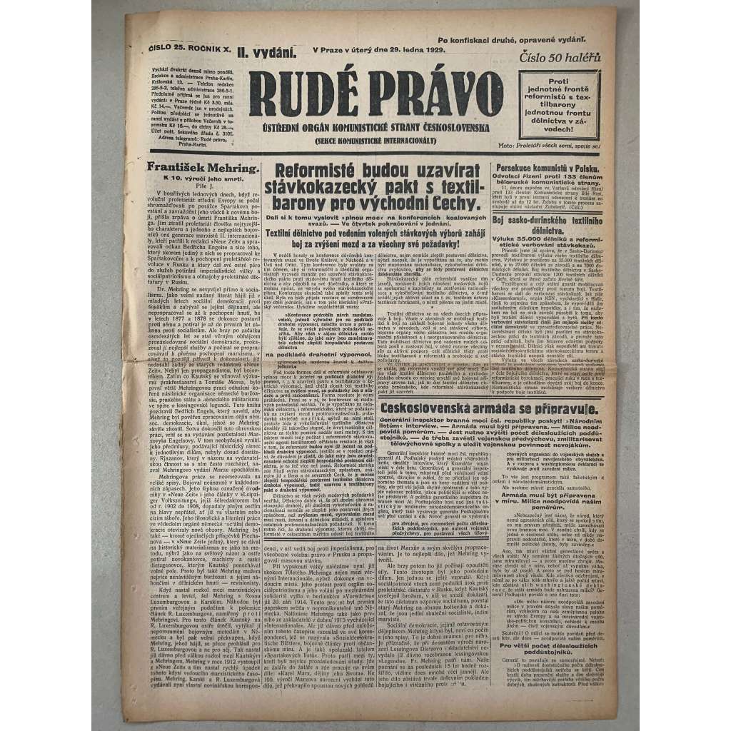 Rudé právo (29.1.1929) - 1. republika, staré noviny Rudé právo (29.1.1929) - 1. republika, staré noviny