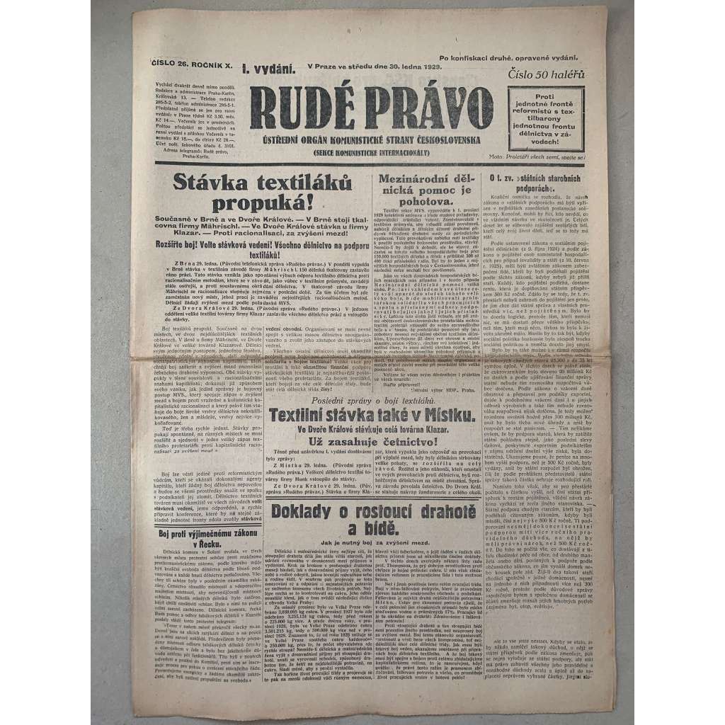 Rudé právo (30.1.1929) - 1. republika, staré noviny Rudé právo (30.1.1929) - 1. republika, staré noviny