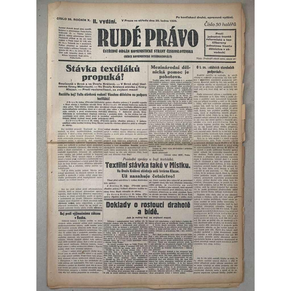 Rudé právo (30.1.1929) - 1. republika, staré noviny Rudé právo (30.1.1929) - 1. republika, staré noviny