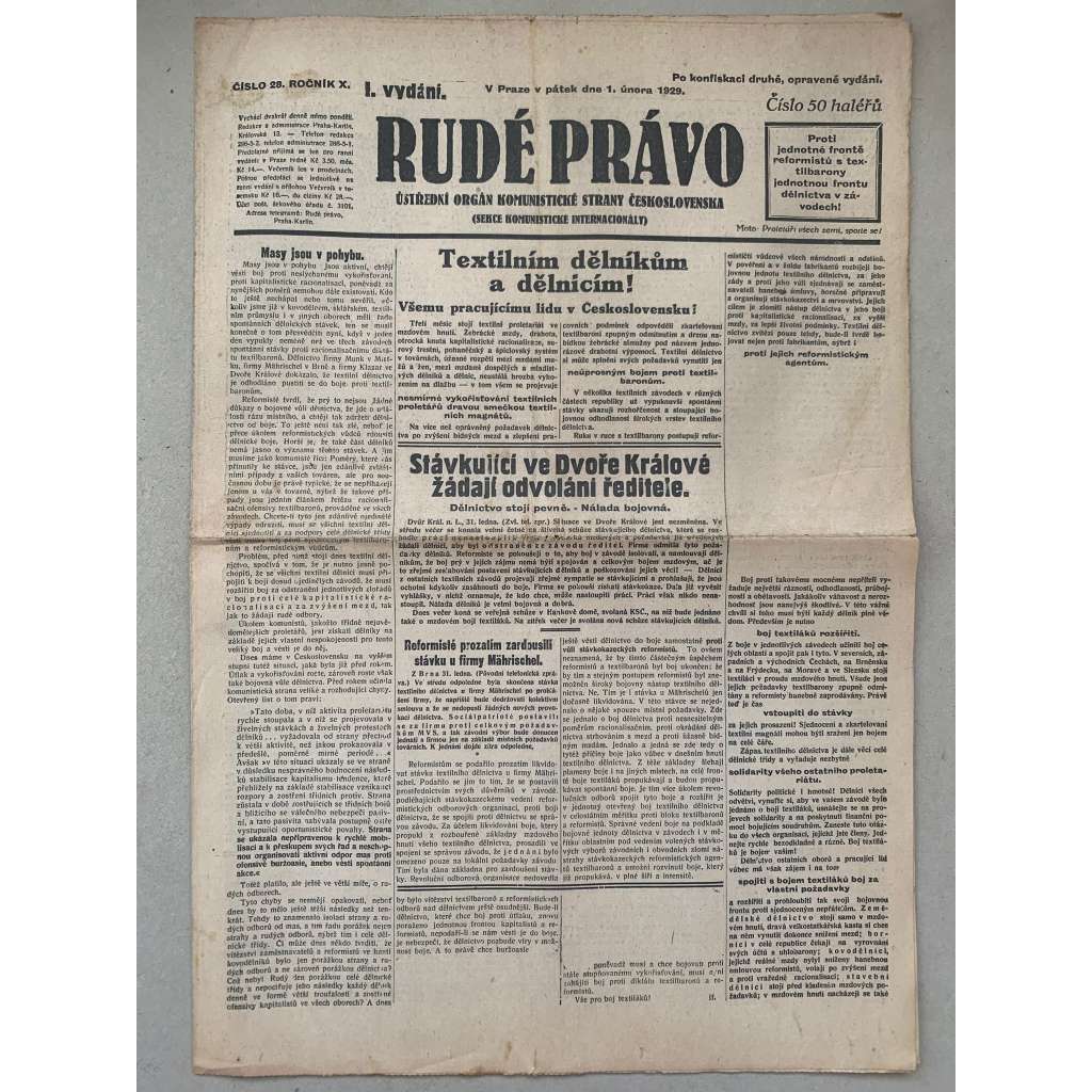 Rudé právo (1.2.1929) - 1. republika, staré noviny Rudé právo (1.2.1929) - 1. republika, staré noviny