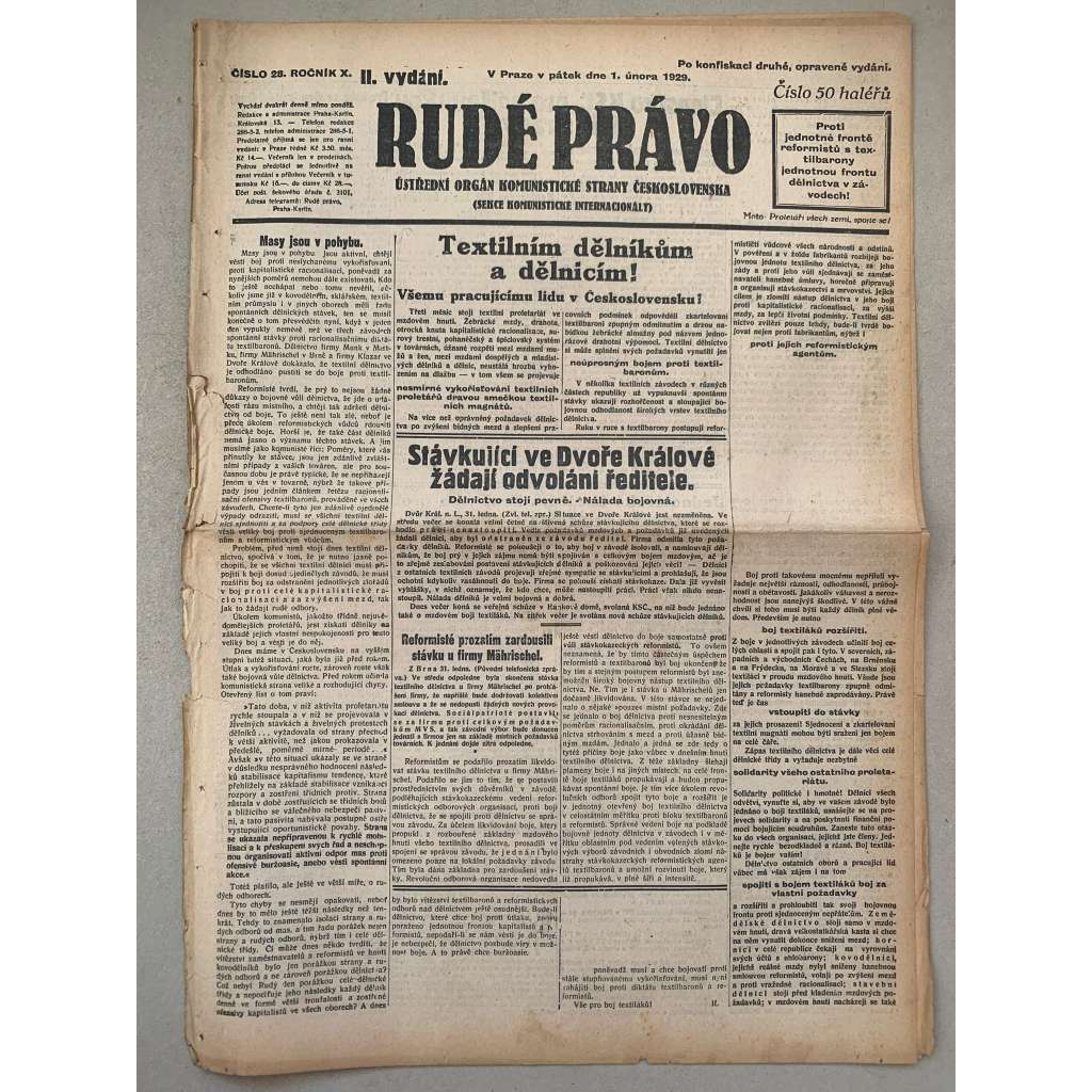 Rudé právo (1.2.1929) - 1. republika, staré noviny Rudé právo (1.2.1929) - 1. republika, staré noviny
