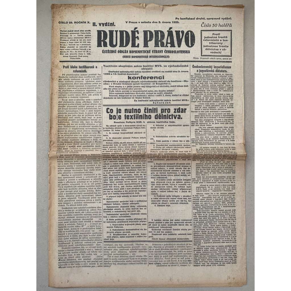 Rudé právo (2.2.1929) - 1. republika, staré noviny Rudé právo (2.2.1929) - 1. republika, staré noviny