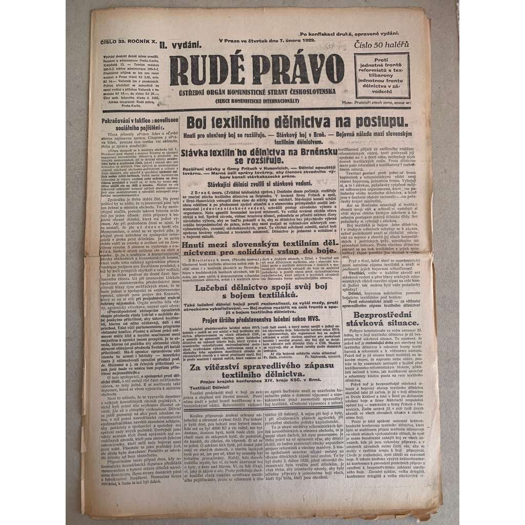Rudé právo (7.2.1929) - 1. republika, staré noviny