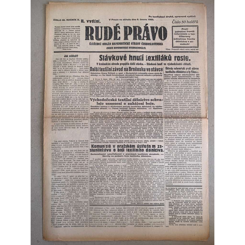 Rudé právo (6.2.1929) - 1. republika, staré noviny