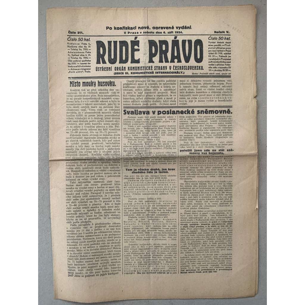 Rudé právo (6.9.1924) - 1. republika, staré noviny