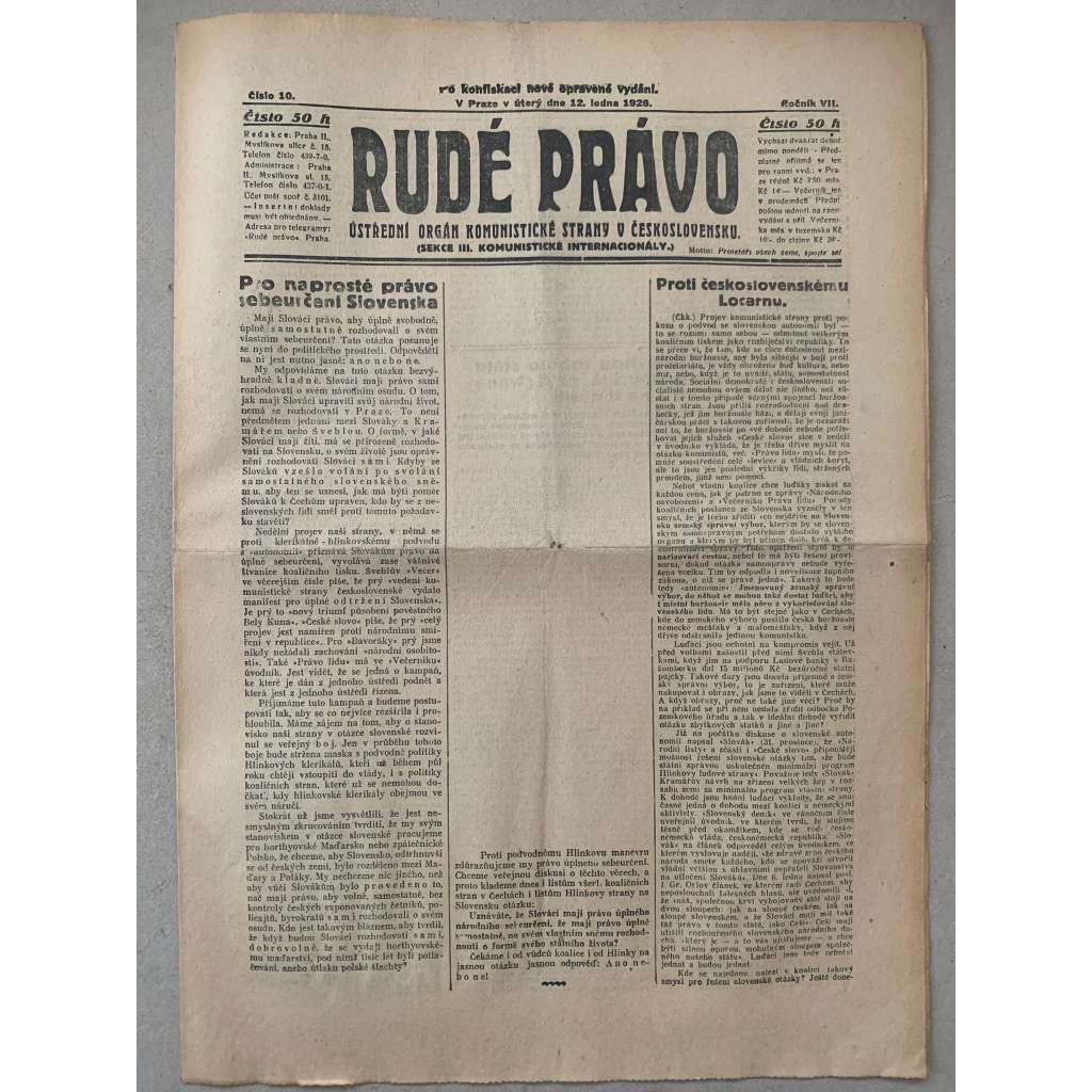 Rudé právo (12.1.1926) - 1. republika, staré noviny Rudé právo (12.1.1926) - 1. republika, staré noviny