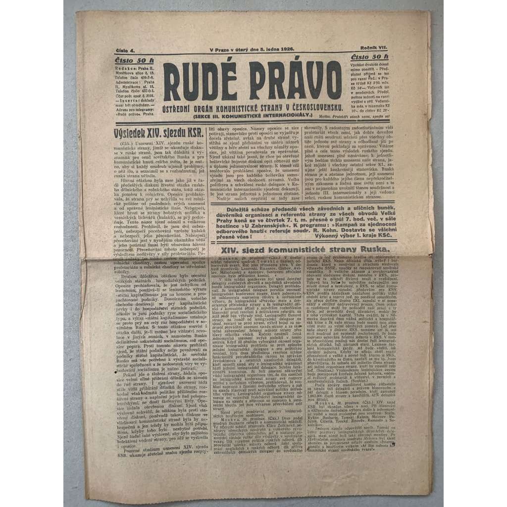 Rudé právo (5.1.1926) - 1. republika, staré noviny Rudé právo (5.1.1926) - 1. republika, staré noviny