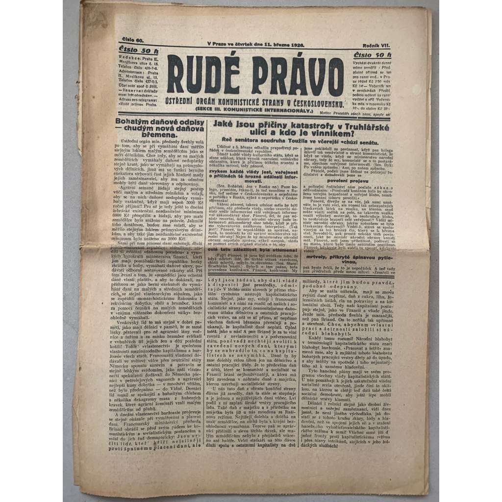 Rudé právo (11.3.1926) - 1. republika, staré noviny