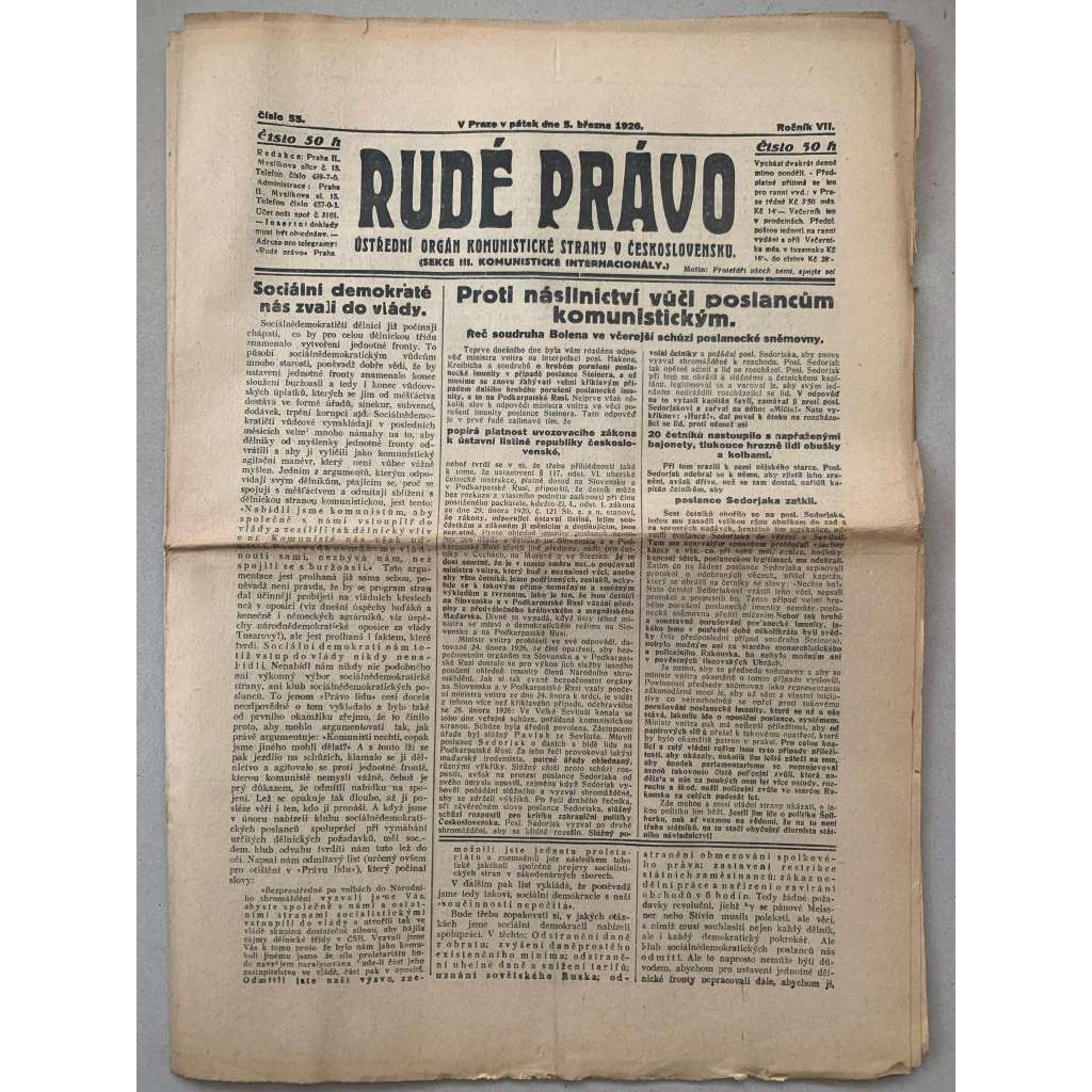Rudé právo (5.3.1926) - 1. republika, staré noviny