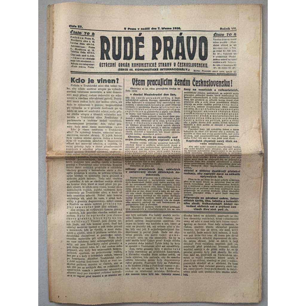 Rudé právo (7.3.1926) - 1. republika, staré noviny