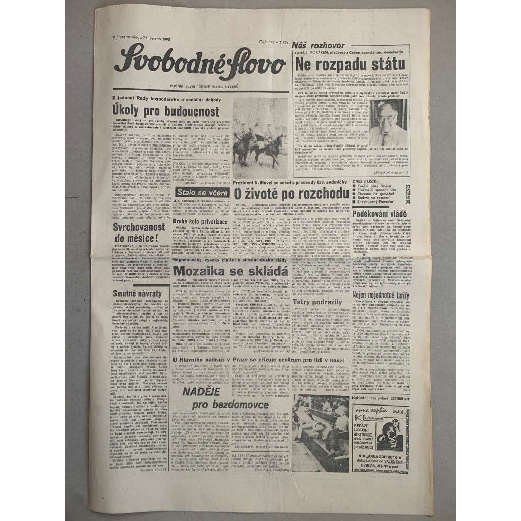 Svobodné slovo (24.6.1992) - staré noviny