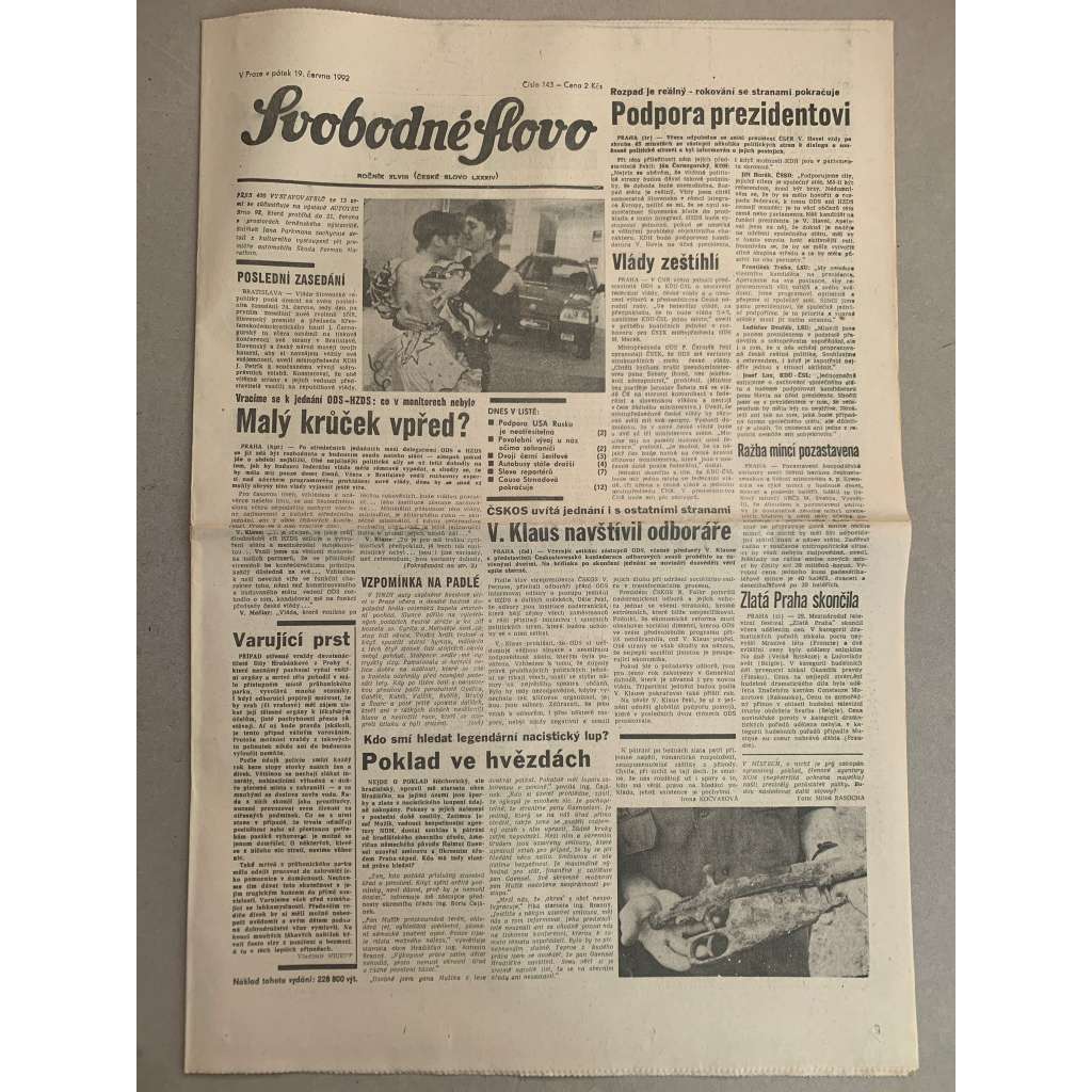 Svobodné slovo (19.6.1992) - staré noviny