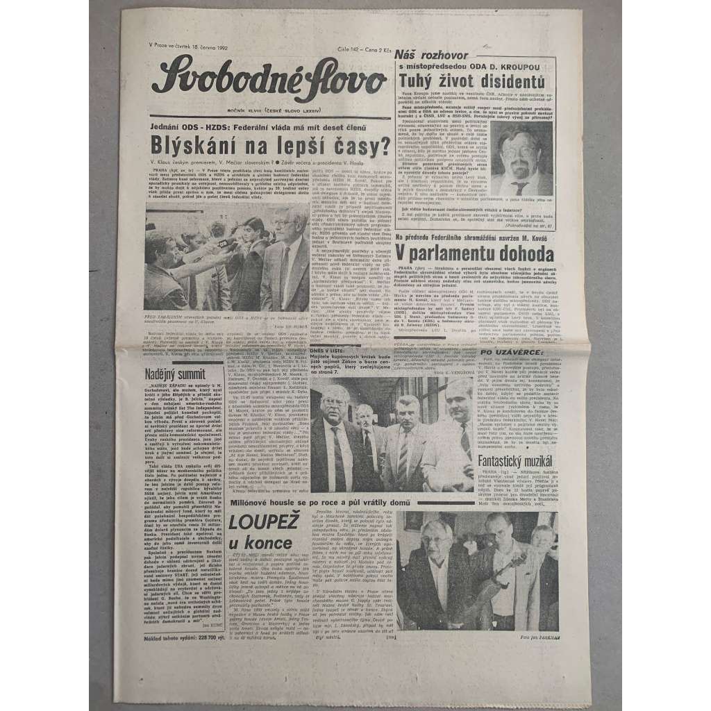Svobodné slovo (18.6.1992) - staré noviny