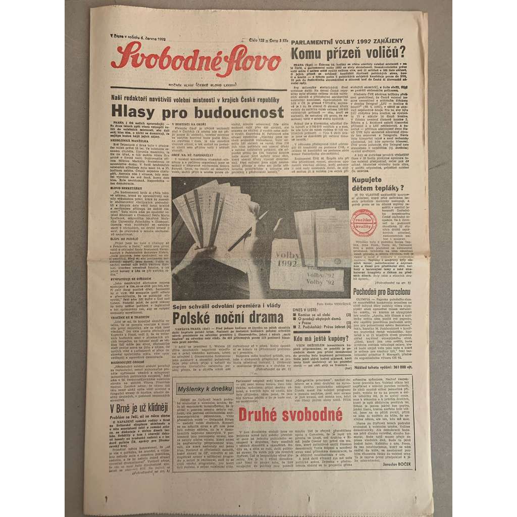 Svobodné slovo (6.6.1992) - staré noviny