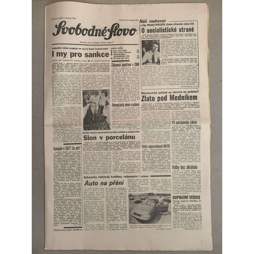 Svobodné slovo (5.6.1992) - staré noviny