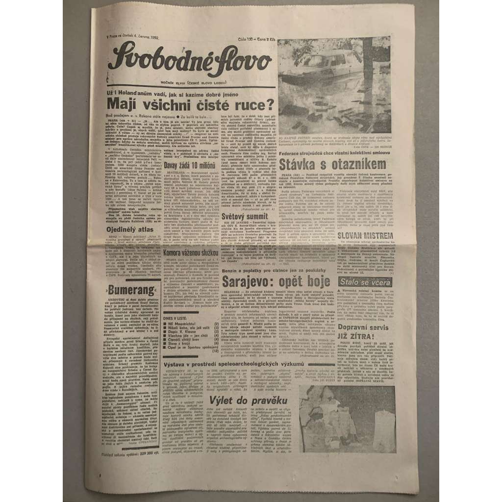 Svobodné slovo (4.6.1992) - staré noviny