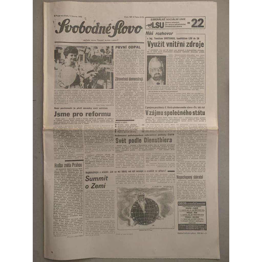 Svobodné slovo (3.6.1992) - staré noviny