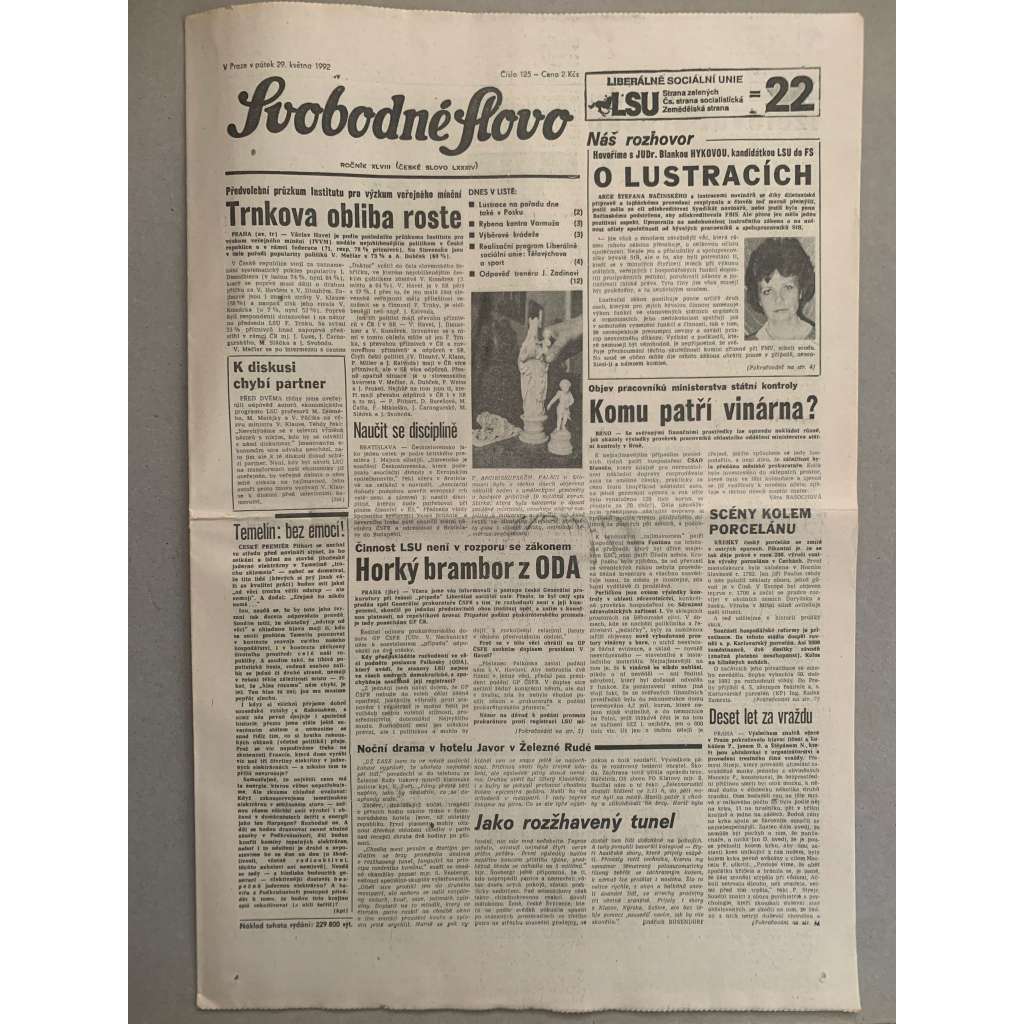 Svobodné slovo (29.5.1992) - staré noviny