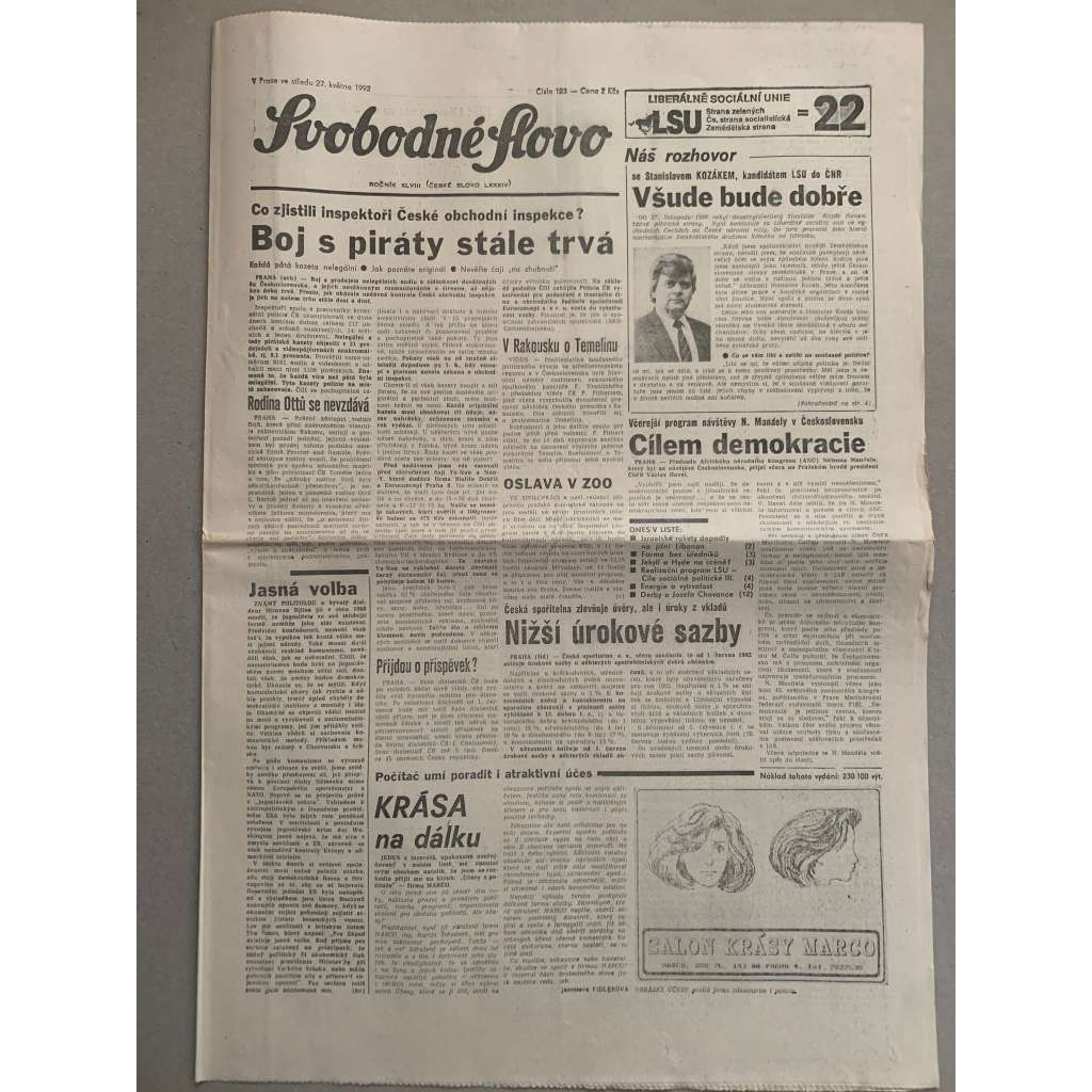 Svobodné slovo (27.5.1992) - staré noviny