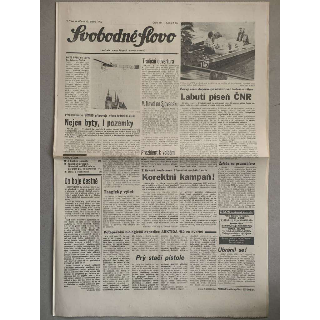 Svobodné slovo (13.5.1992) - staré noviny