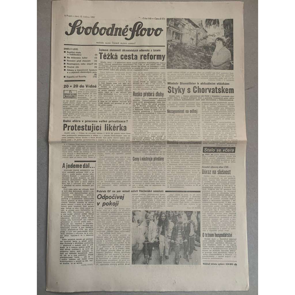 Svobodné slovo (12.5.1992) - staré noviny
