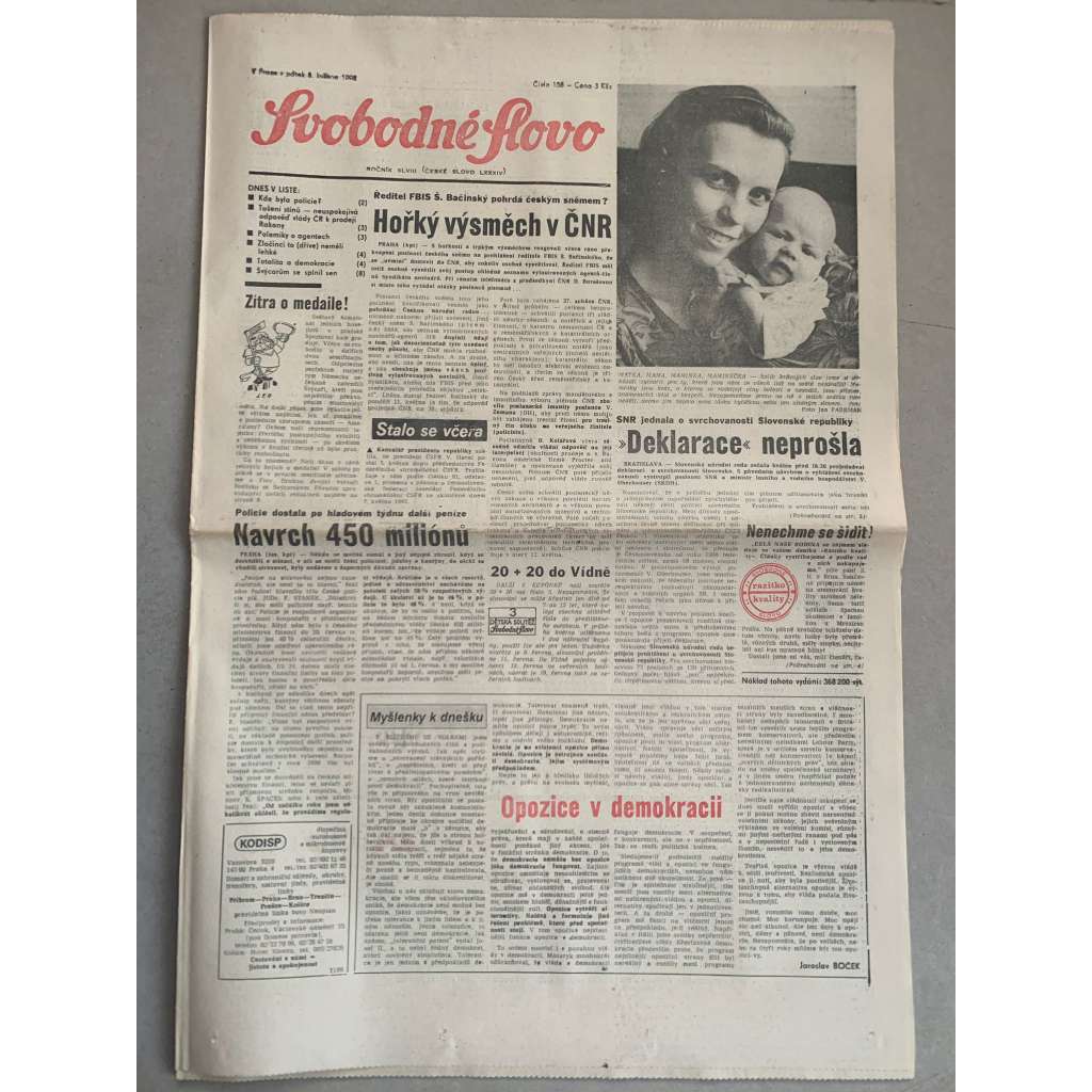 Svobodné slovo (8.5.1992) - staré noviny