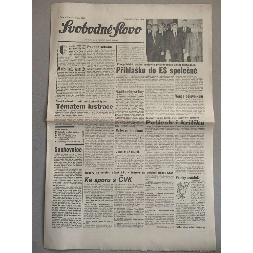 Svobodné slovo (7.5.1992) - staré noviny