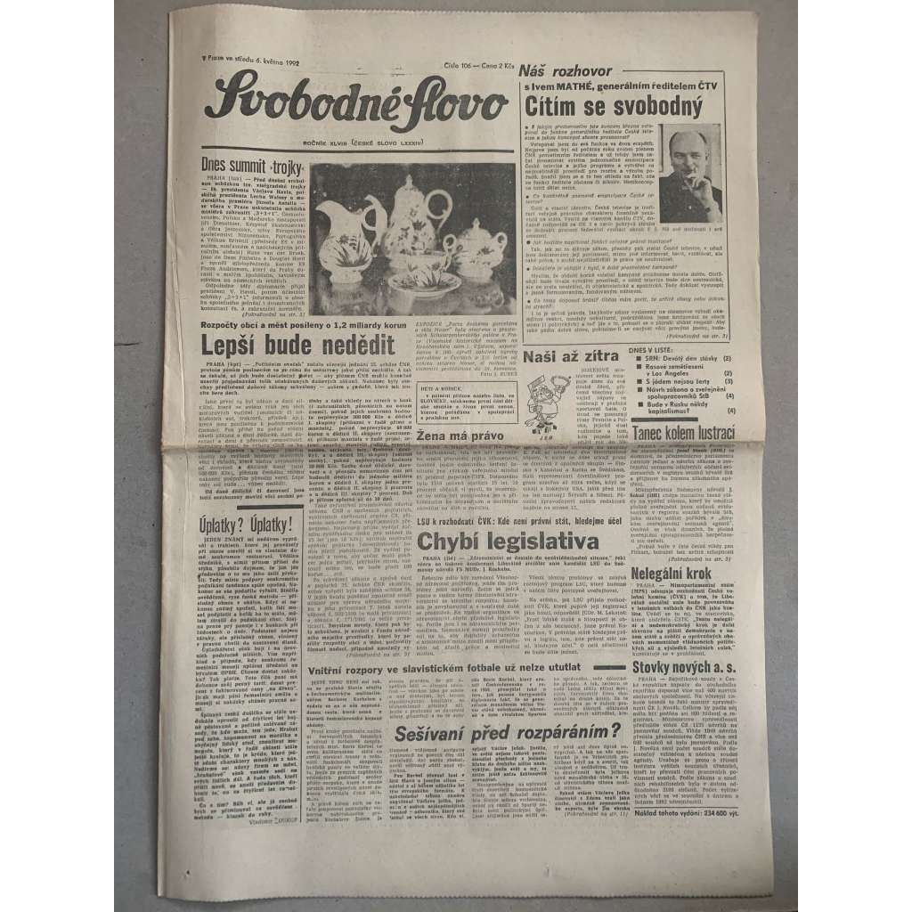 Svobodné slovo (6.5.1992) - staré noviny