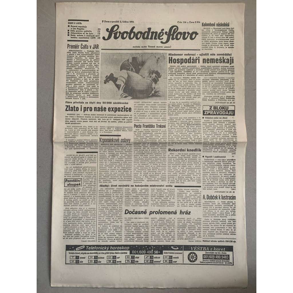 Svobodné slovo (4.5.1992) - staré noviny