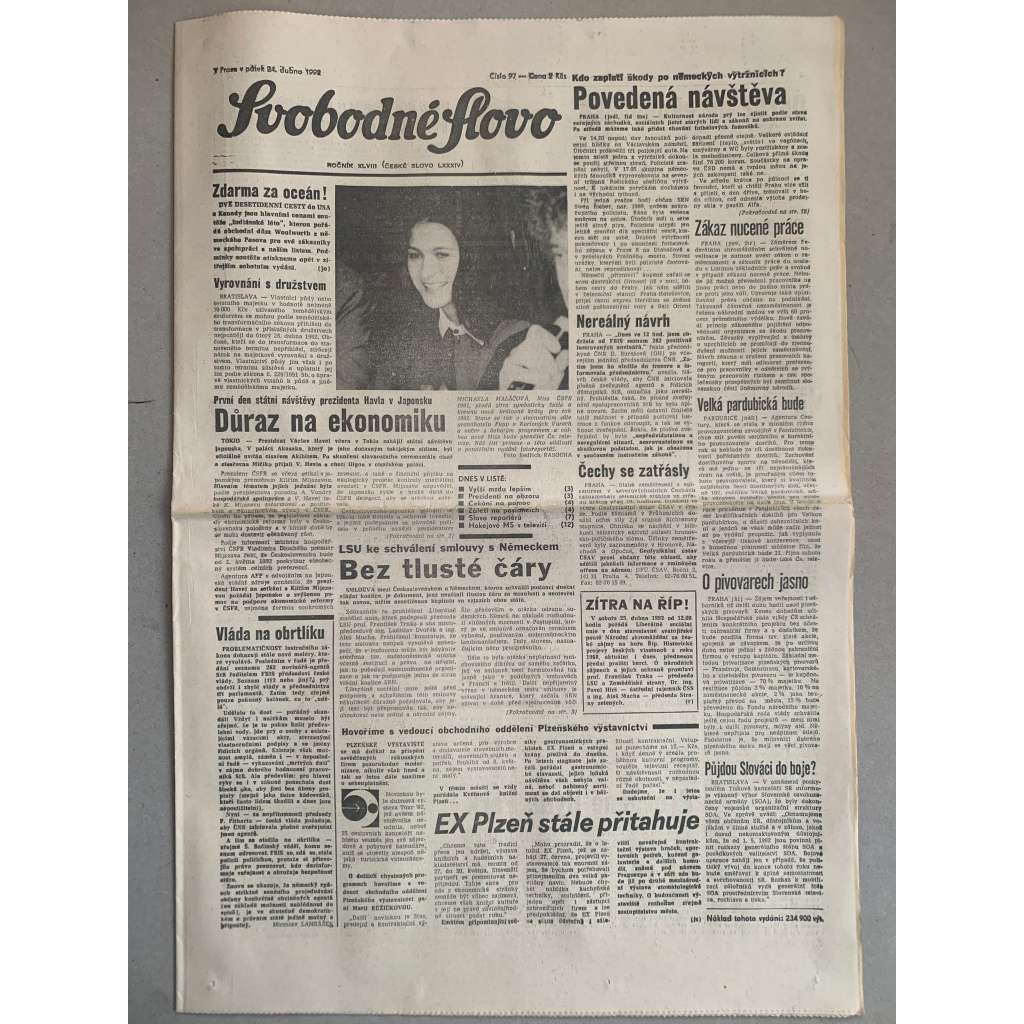 Svobodné slovo (24.4.1992) - staré noviny