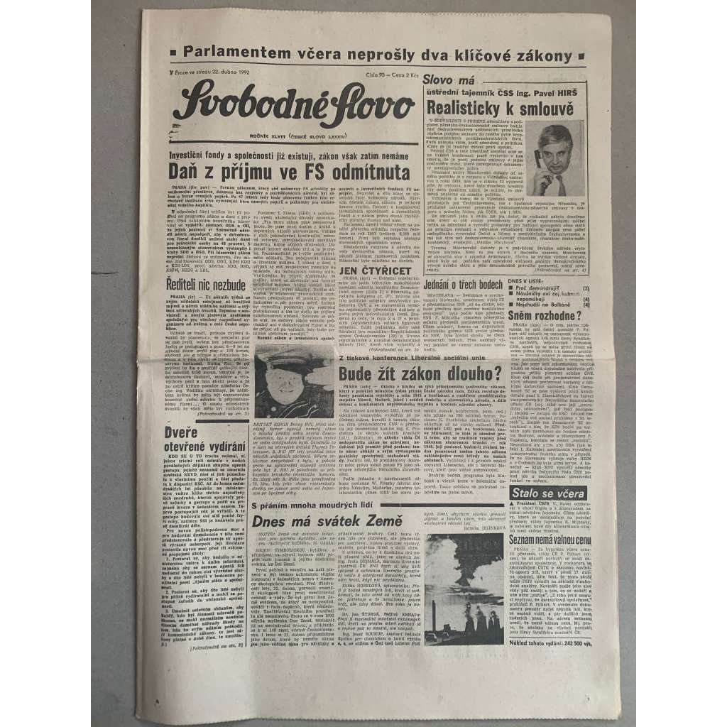Svobodné slovo (22.4.1992) - staré noviny