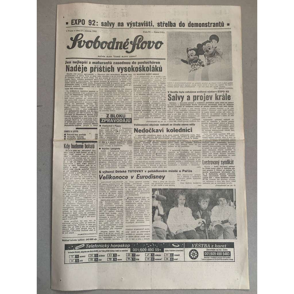 Svobodné slovo (21.4.1992) - staré noviny