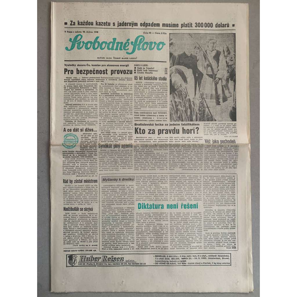 Svobodné slovo (18.4.1992) - staré noviny