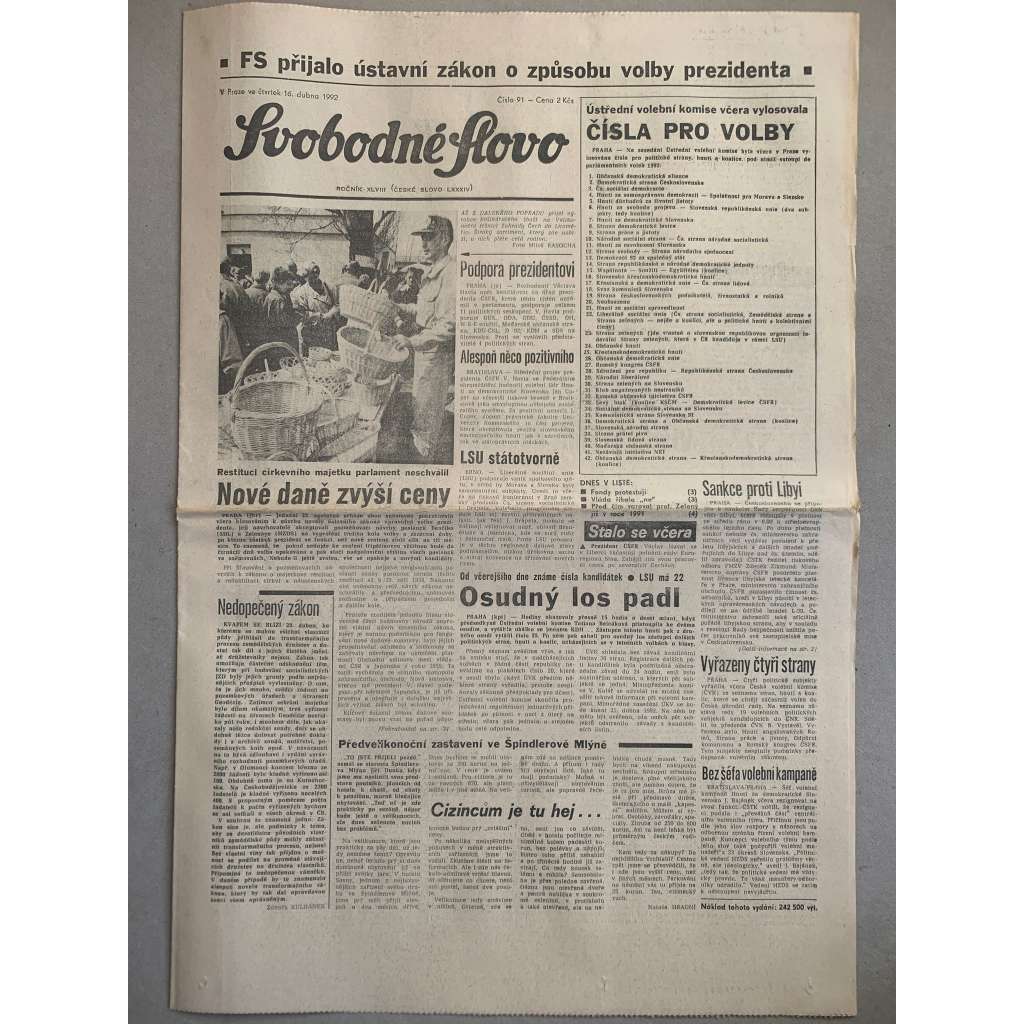 Svobodné slovo (16.4.1992) - staré noviny