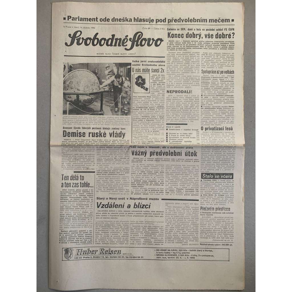 Svobodné slovo (14.4.1992) - staré noviny