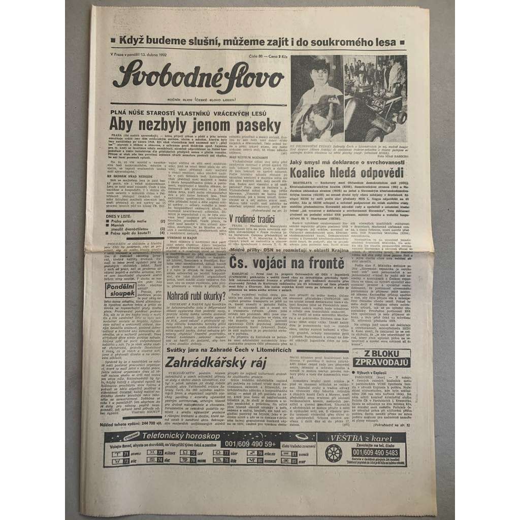 Svobodné slovo (13.4.1992) - staré noviny